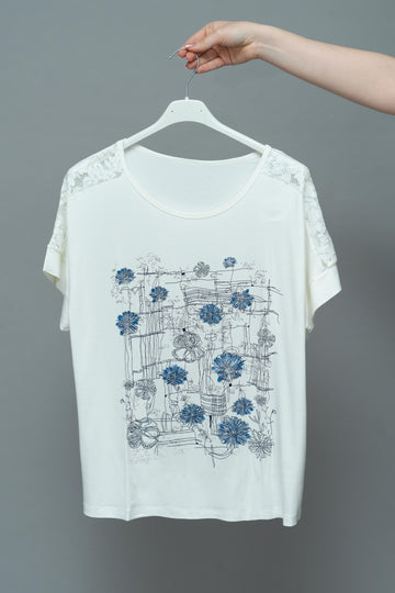 T-Shirt Flores C/ Renda